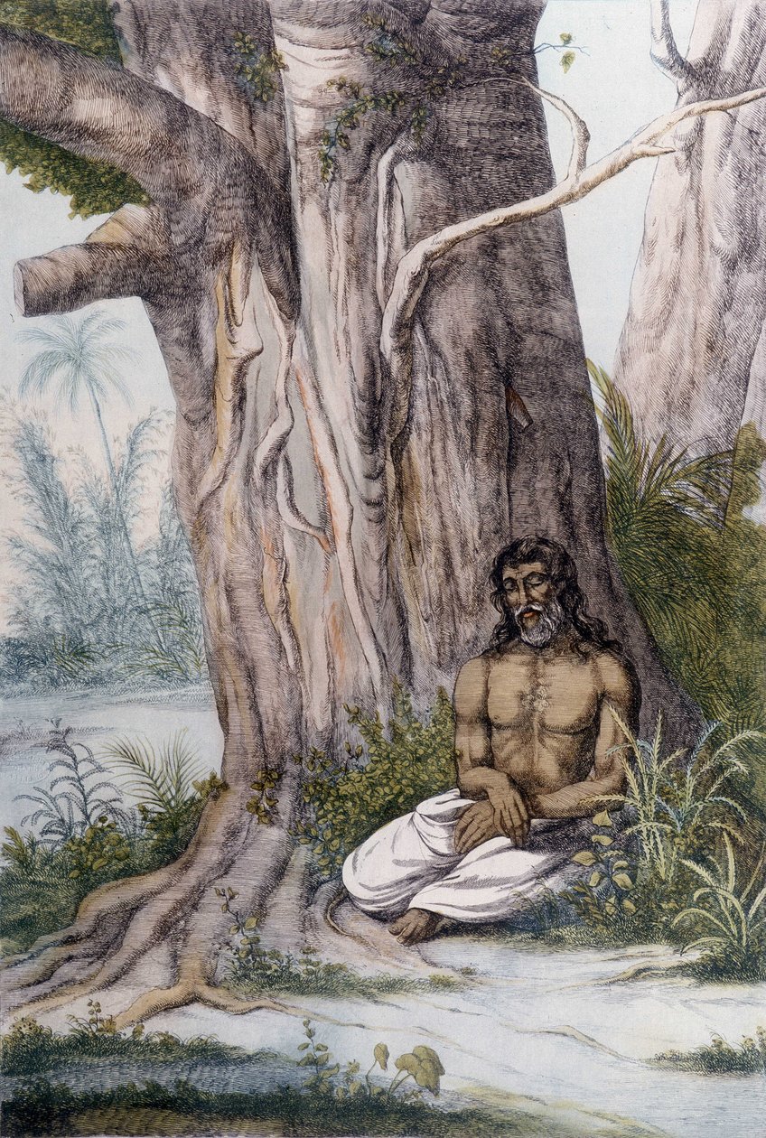 Meditation vid foten av ett träd, Indien. av Unknown artist