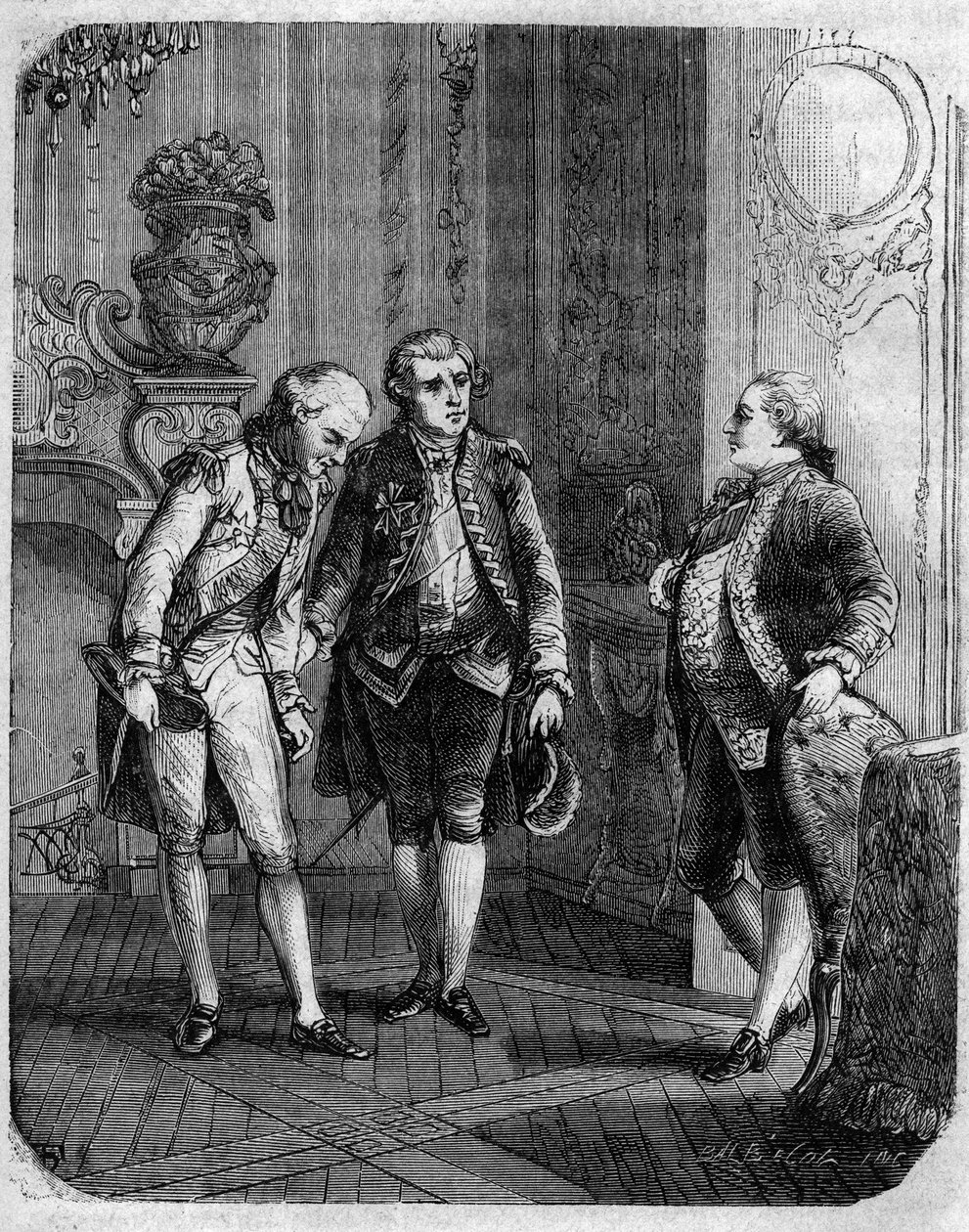 Möte mellan greven av Marbeuf, utnämnd till militärguvernör på Korsika 1772 och Pascal (Pasquale) Paoli. I "" Pasquale Paoli eller Pontenuovo-rutten "" "av F.D. Guerrazzi. 1872. av Unknown artist