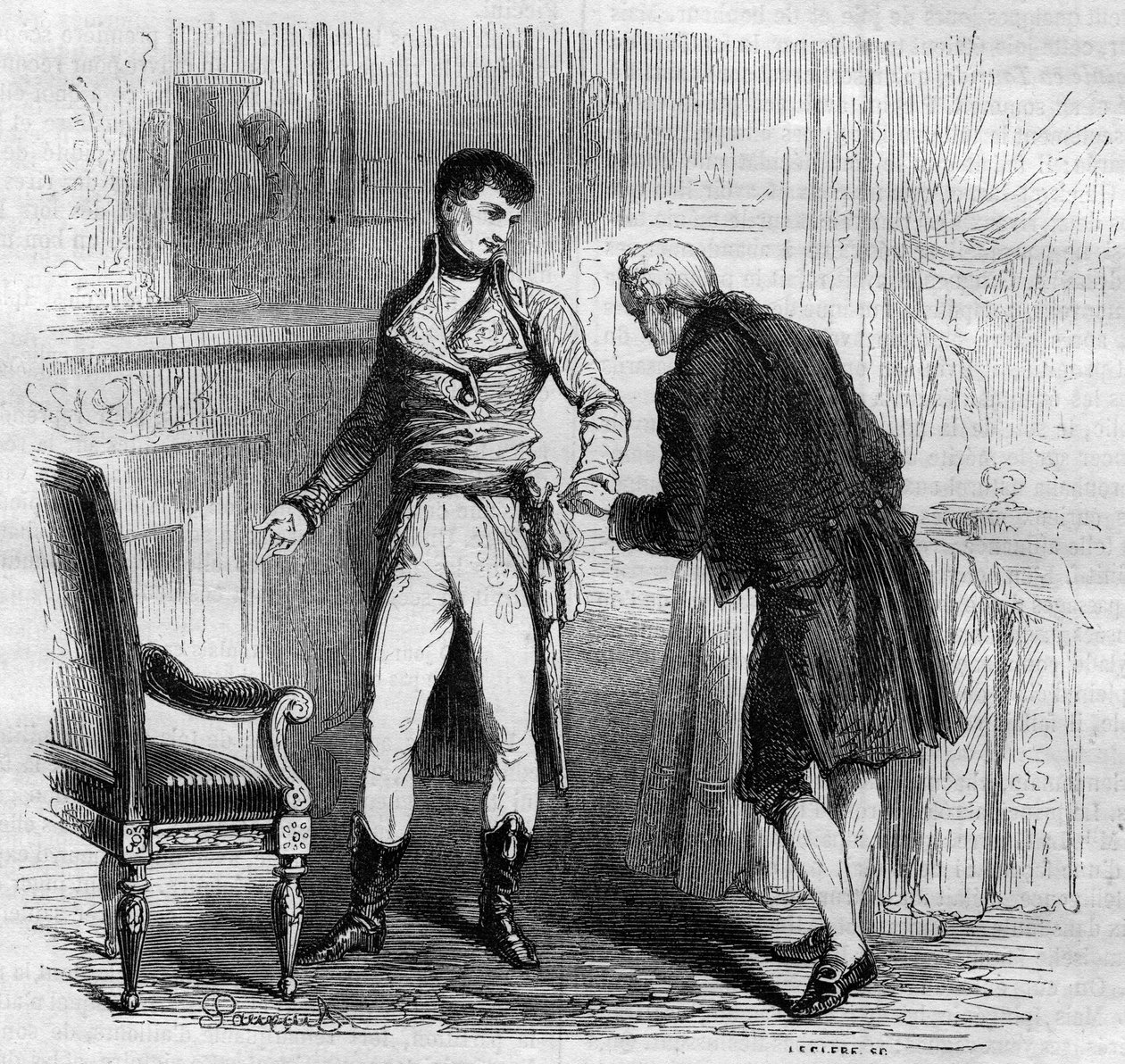 Möte mellan den italienske kompositören Niccolo Vito Piccinni (1728-1800) och den förste konsulen Bonaparte (Napoleon 1:a av Unknown artist