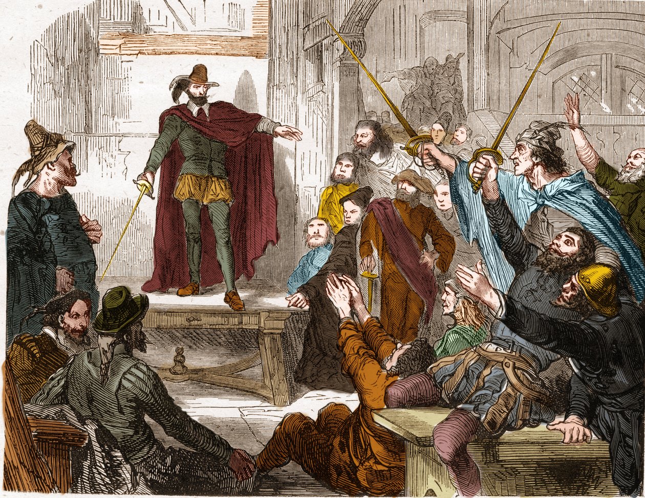 Möte av kommittén för sexton (16) 1588 (representantrådet för de sexton kvarteren i Paris) Upprorskommittén bildades i Paris under förbundet. av Unknown artist