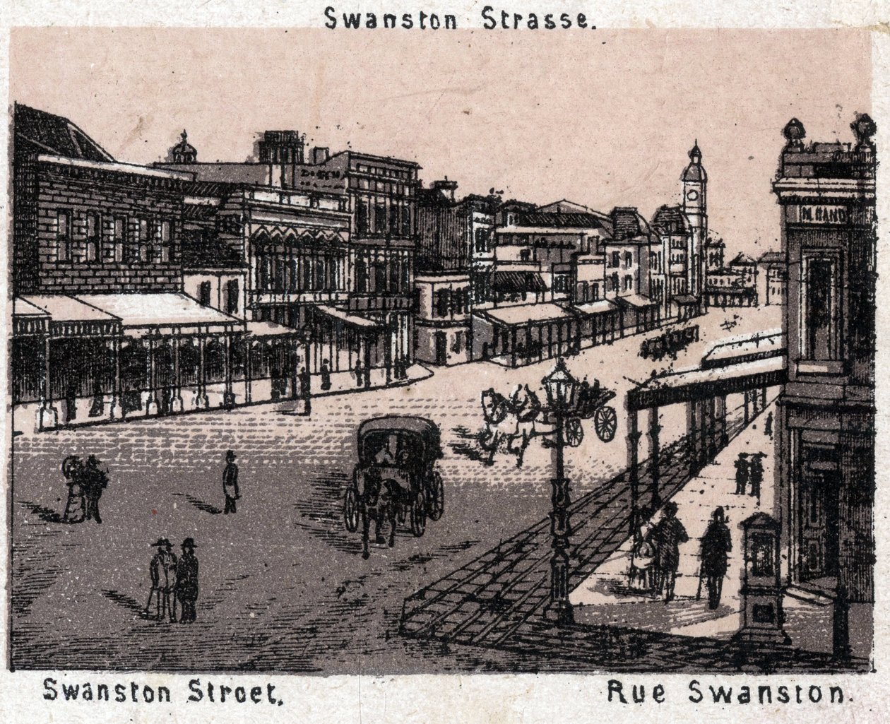 Melbourne, Australien: utsikt över Swanston Street. i "" Världen illustrerar 168 vyer"" Odaterat (slutet av 1800-talet) av Unknown artist