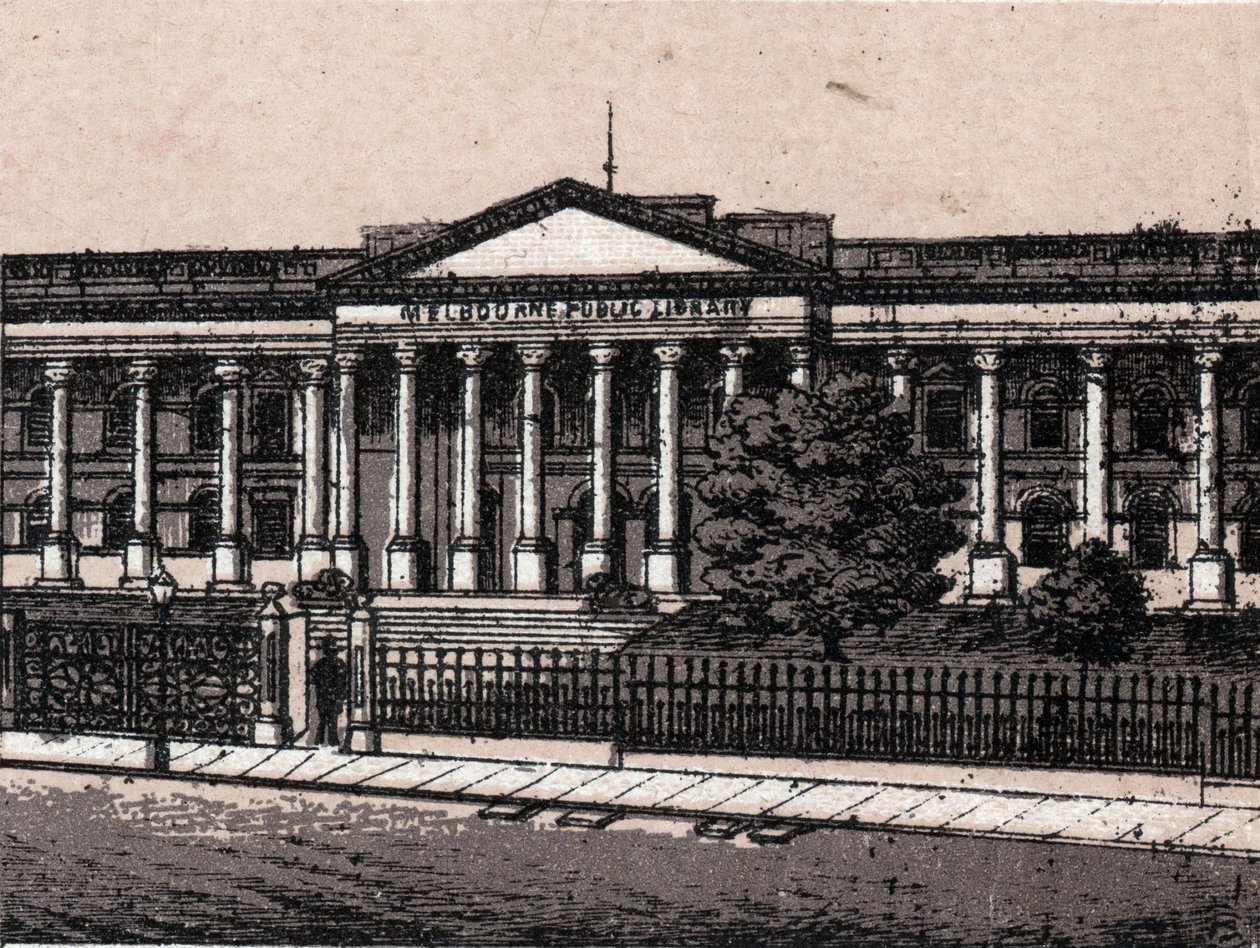 Melbourne, Australien: utsikt över det offentliga biblioteket. i "" Världen illustrerar 168 vyer"" Odaterat (slutet av 1800-talet) av Unknown artist