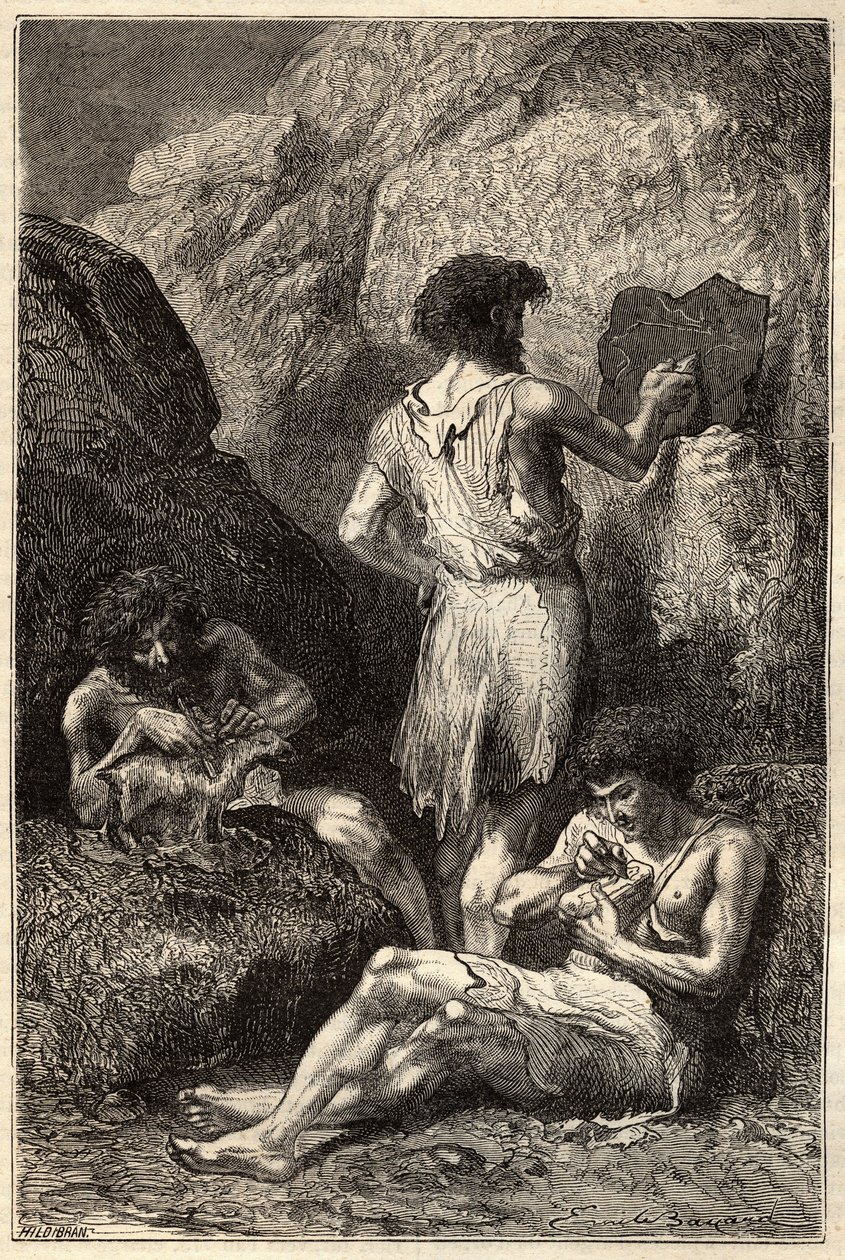 Män i stenåldern - Män i stenåldern - gravyr från 1800-talet av Unknown artist
