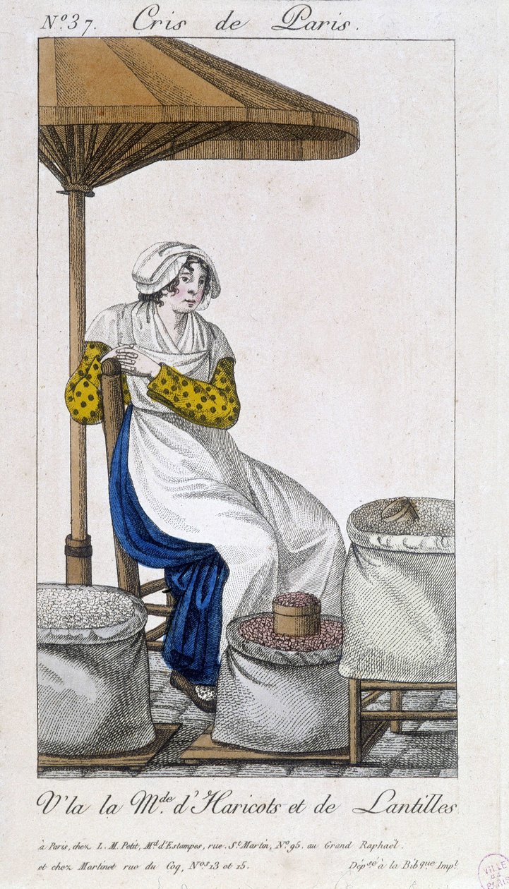 Köpare av bönor och torkade linser - i "" Cris de Paris", deb. 1800-talet av Unknown artist
