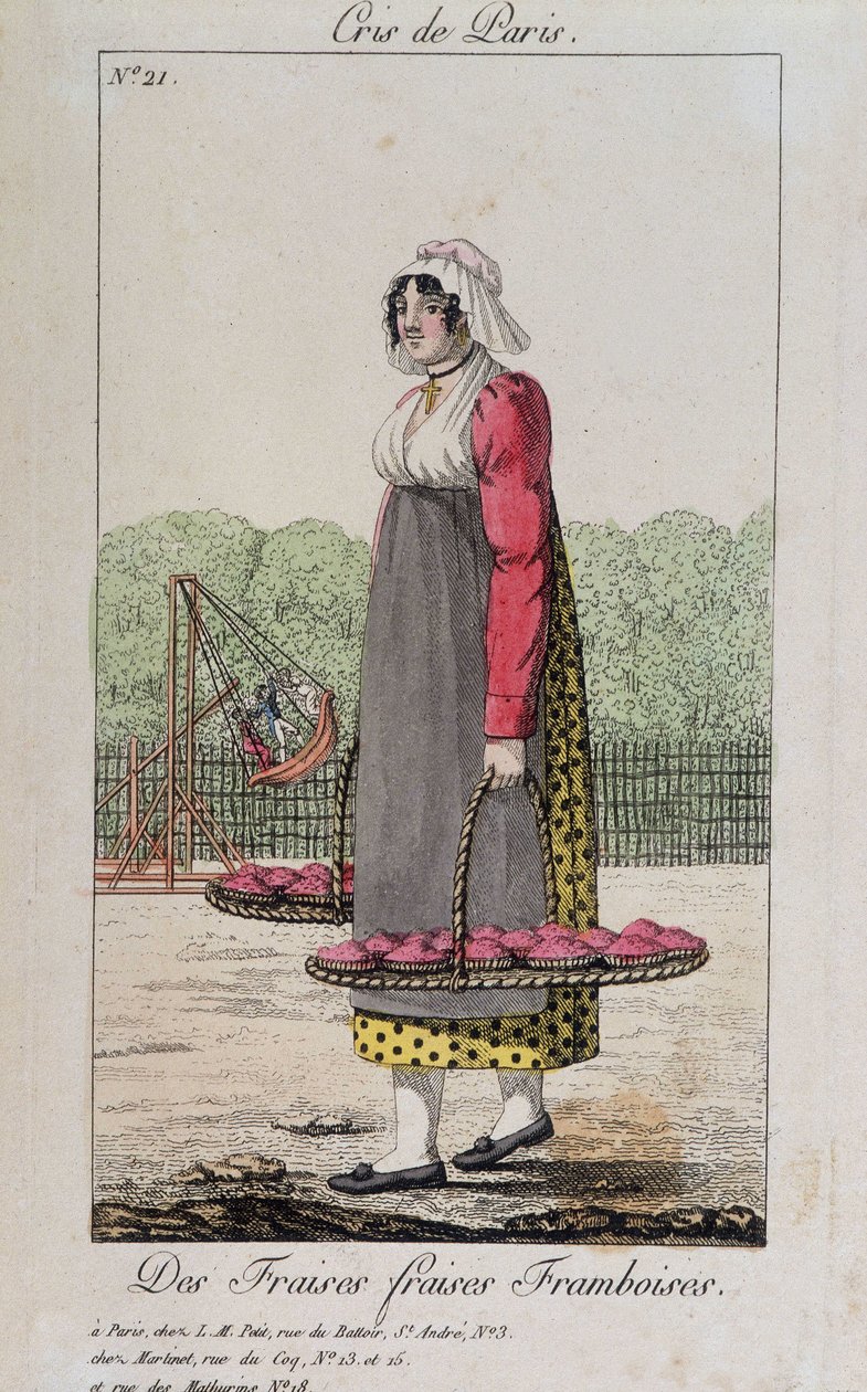 Handlare av jordgubbar och hallon - i "" Cris de Paris", deb. 1800-talet av Unknown artist