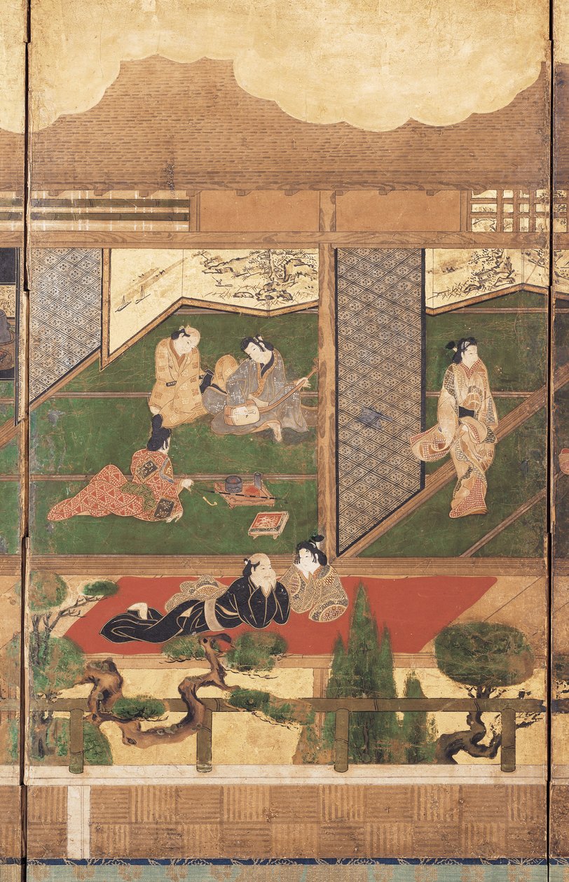 Merrymaking (bläck, färg och bladguld på papper) av Unknown artist