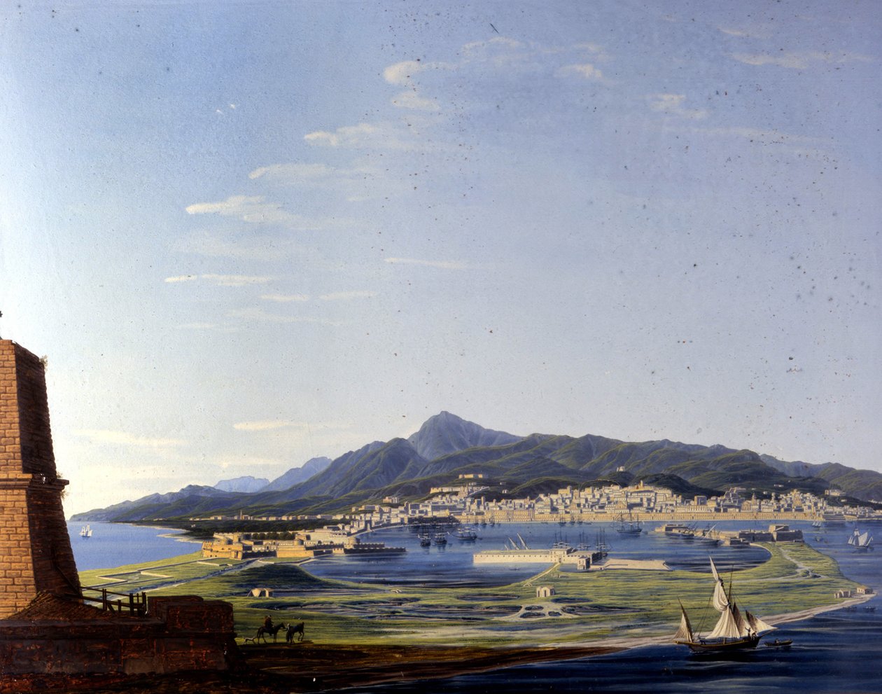 Messina sett från sundet. Anonym 1800-talsmålning. av Unknown artist