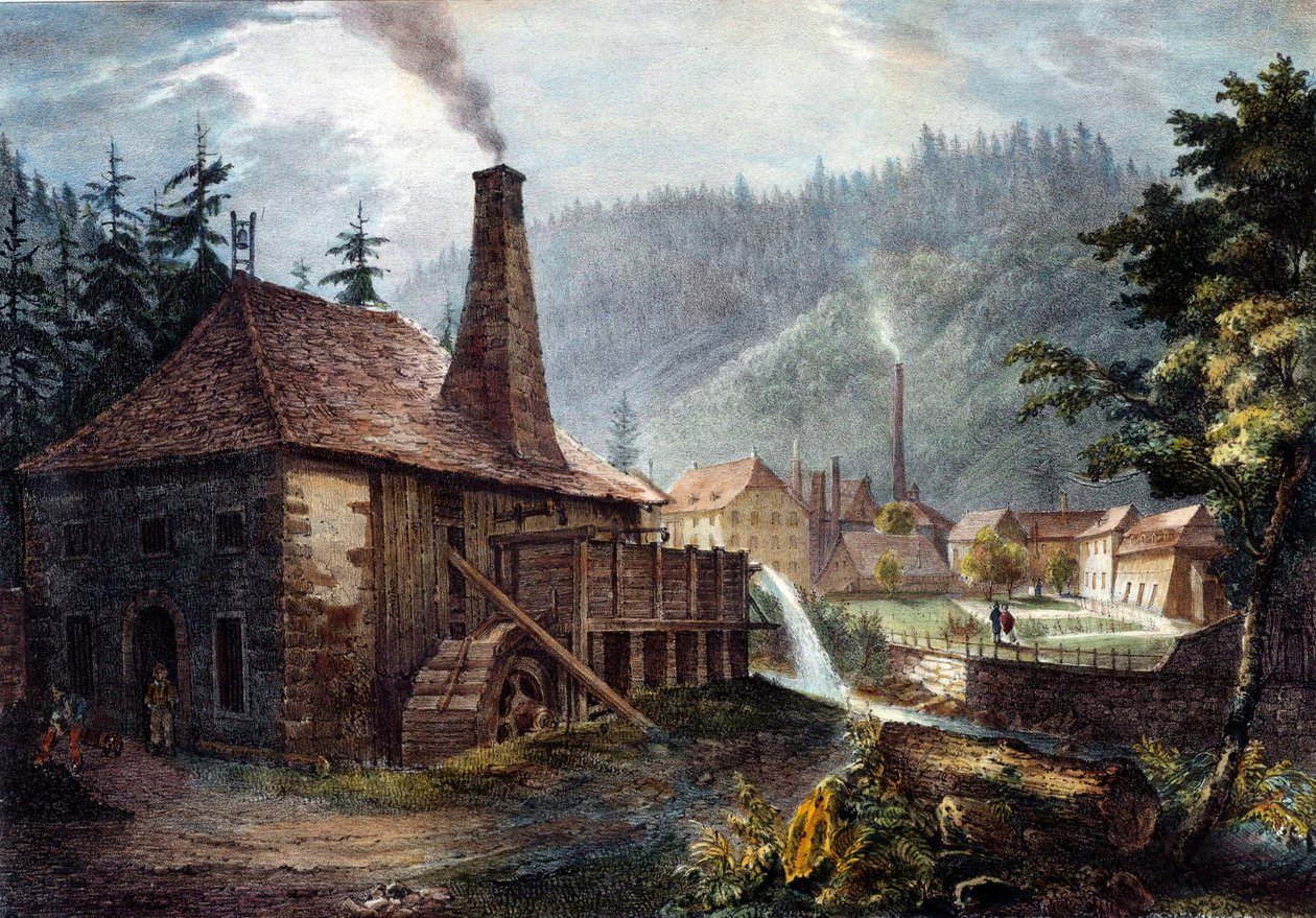 Metallurgi: Utsikt över Framonts smedjor. Litografi omkring 1850. Nancy, historiska museet Lorraine av Unknown artist