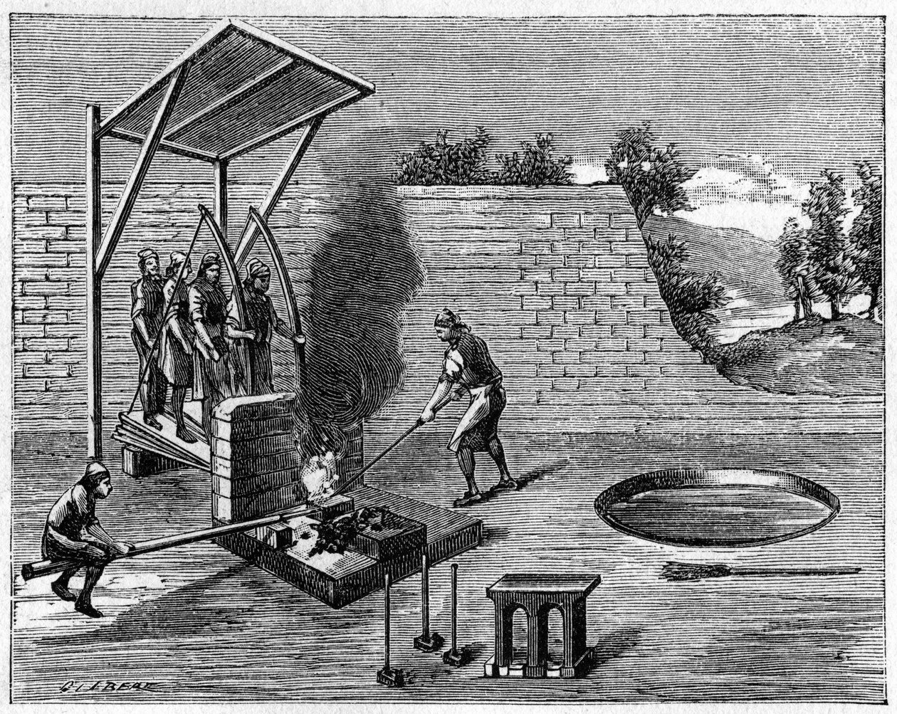 Metallurgi på 1700-talet: flyttbart hem för vandrande smeder. Gravyr i "" Nature: granskning av vetenskaperna och deras tillämpningar på konst och industri"" av 8 augusti av Unknown artist