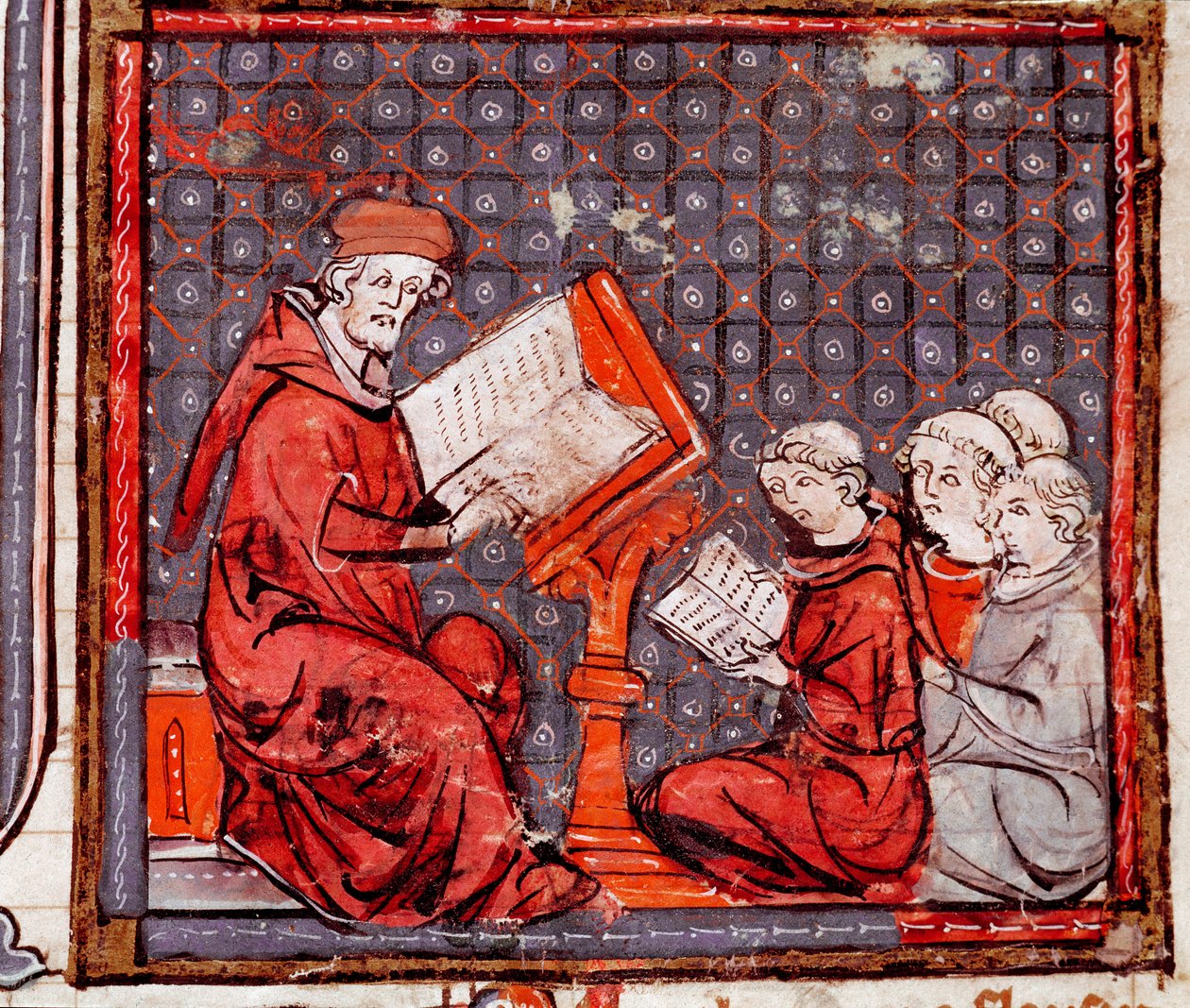 Medeltiden: "" En klass av filosofi, läraren och hans elever""" Miniatyr hämtad från "" Grandes Chronicles de France"" 1375-1379 kommunala bibliotek, Castres av Unknown artist