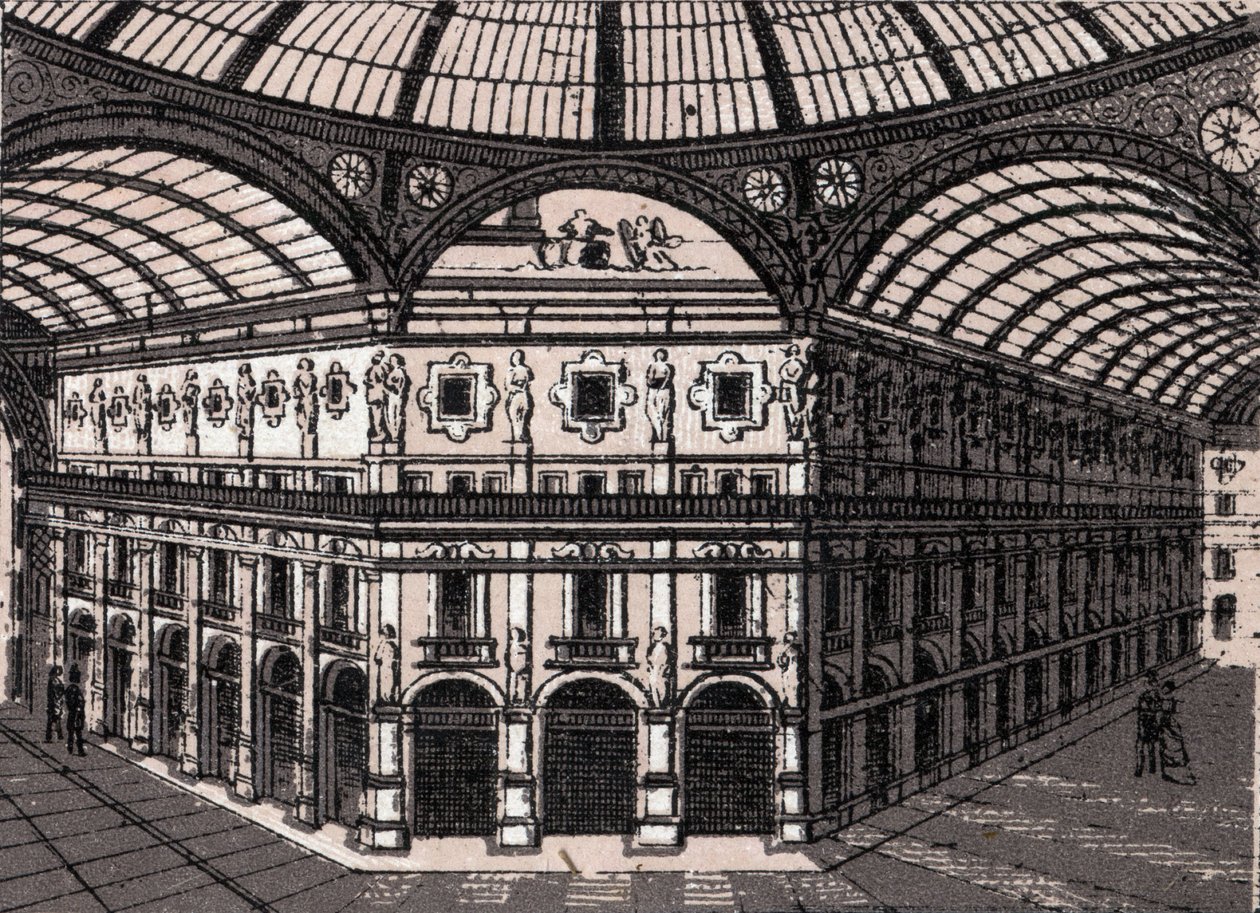 Milano, Italien: utsikt över galleriet Victor Emmanuel (Victor Emmanuel Arcade). i "" Världen illustrerar 168 vyer"" Odaterat (slutet av 1800-talet) av Unknown artist
