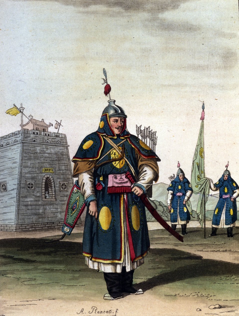 Militärkinesisk manchou - i "Le costume ancien et moderne" "av J. Ferrario, ed. Milano av Unknown artist