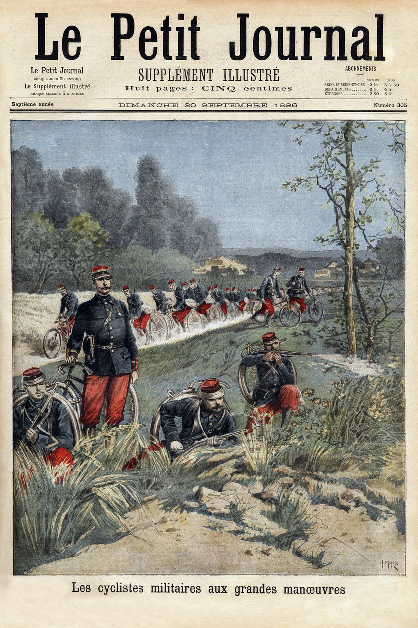 Militära cyklister vid de stora manövrarna. Gravyr i "" Le petit journal"" 1896-09-20. Selvas samling. av Unknown artist