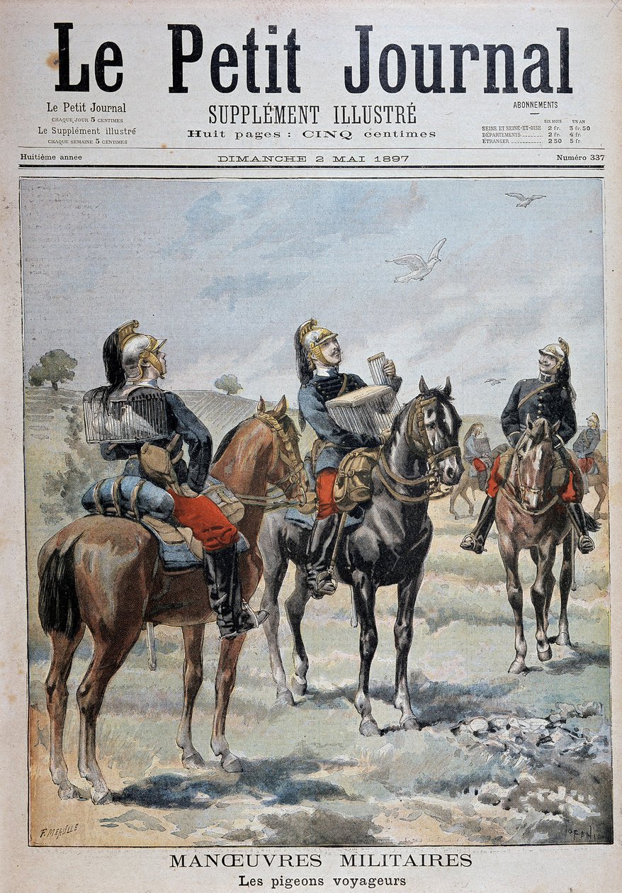 Militära manövrar: passagerarduvorna - i "" Le Petity Journal"" av 1897-05-02 av Unknown artist