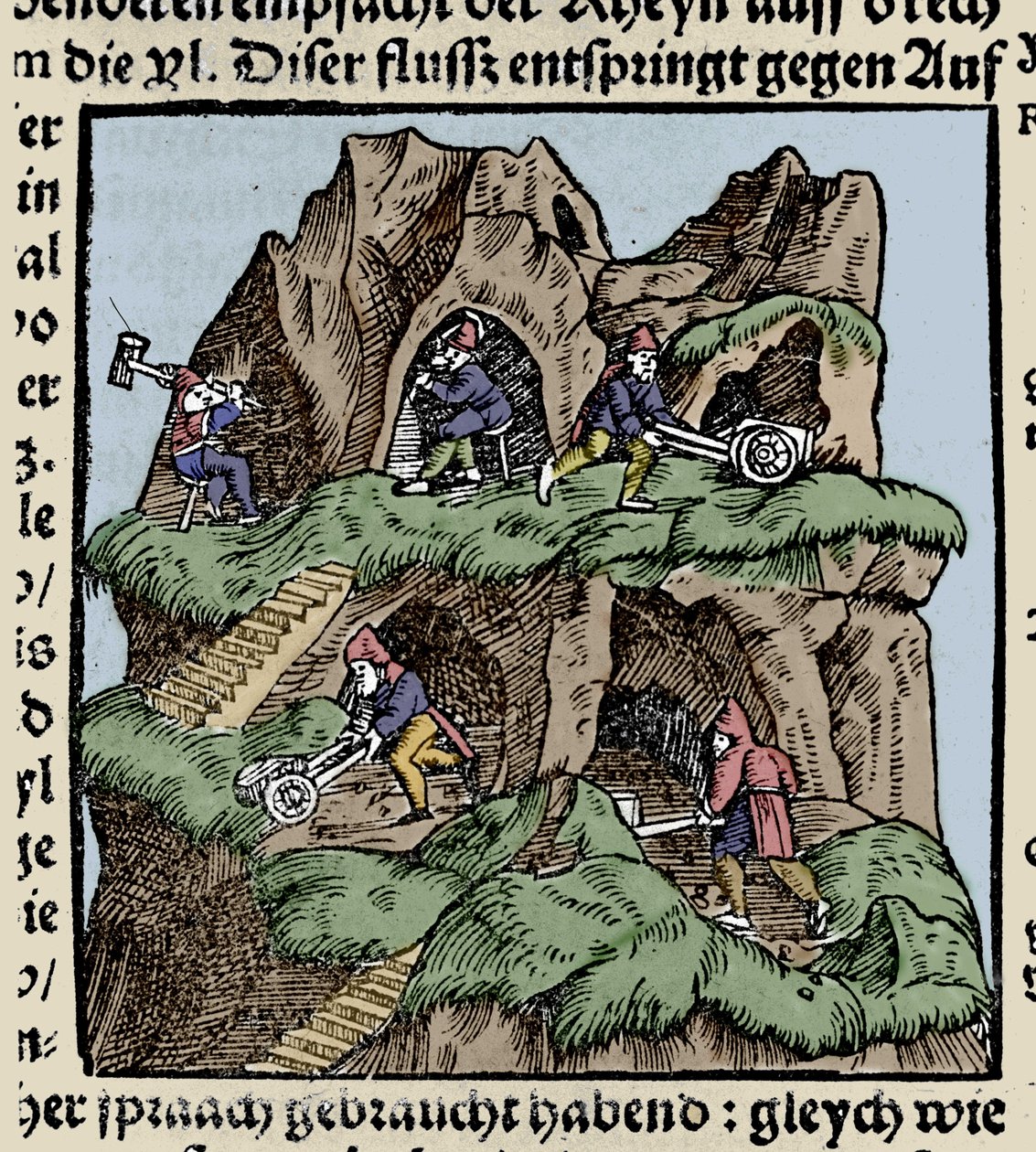 Gruvor på 1400-talet. Gravyr från Johann Stumpffs ”Den Edlen Strength Besten Fromen”. början av 1500-talet. av Unknown artist