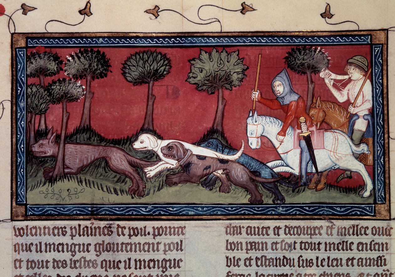 Miniatyrrävjakt från manuskript fr. 1297 "" bok av kung Modus och drottning Ratio" av Henri de Ferrieres (1300-talet) av Unknown artist