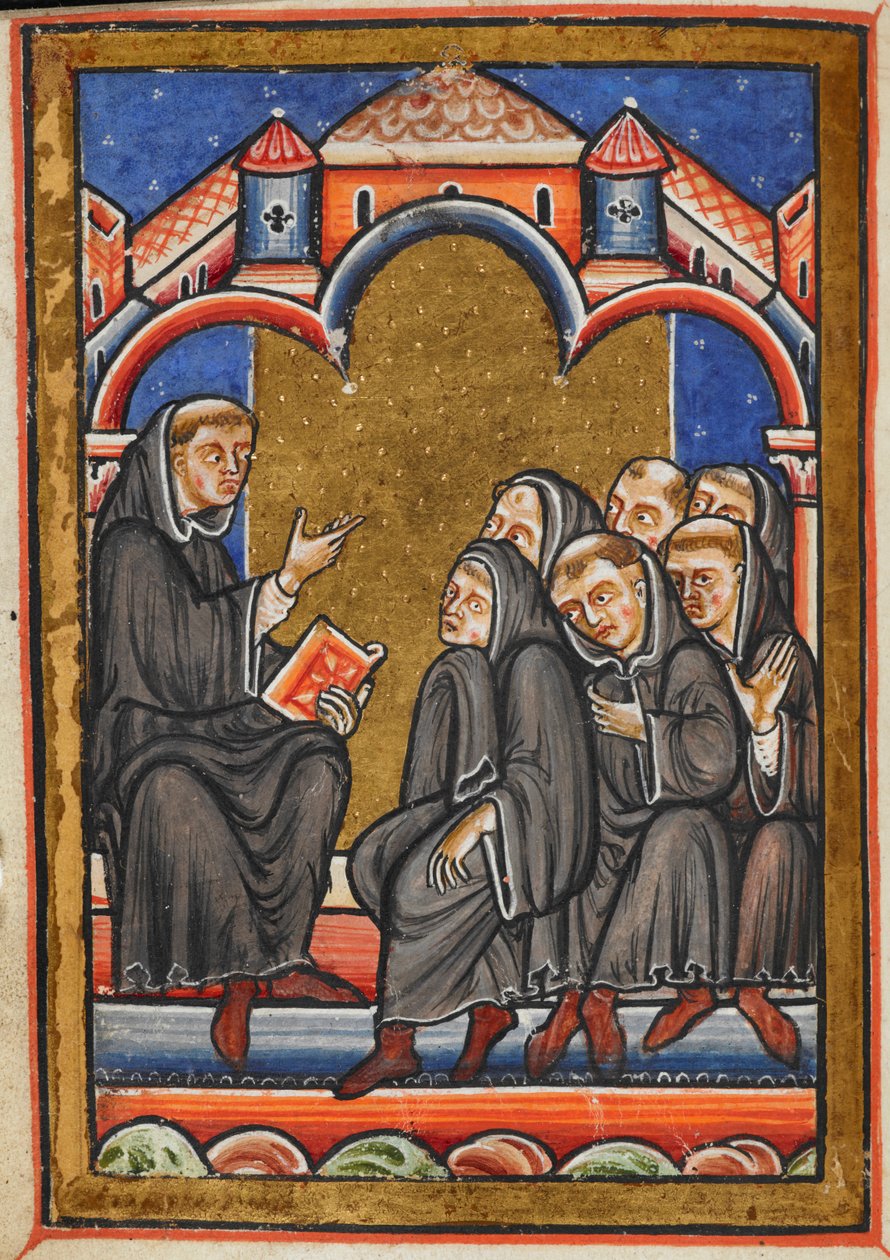Miniatyr av Cuthbert som undervisar munkarna i klostret Lindisfarne, från kapitel 16 i Bedes prosa Life of St Cuthbert. av Unknown artist