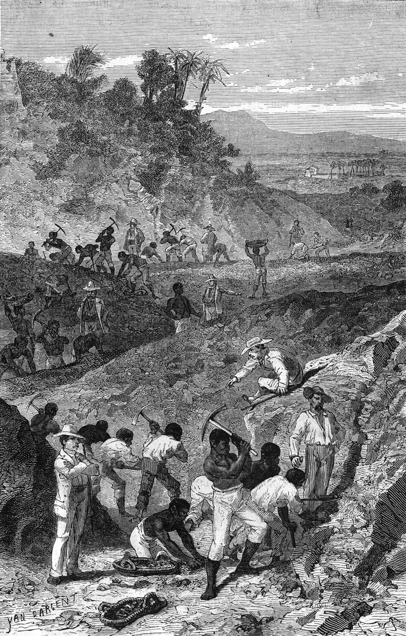 Brytning av en diamantgruva i Afrika 1869. av Unknown artist