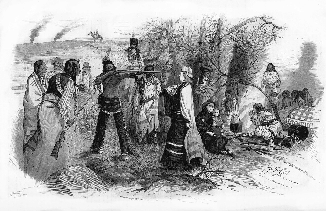 Fröken Josephine Meeker, som togs till fånga med sin mor av de amerikanska indianupproren 1880. av Unknown artist