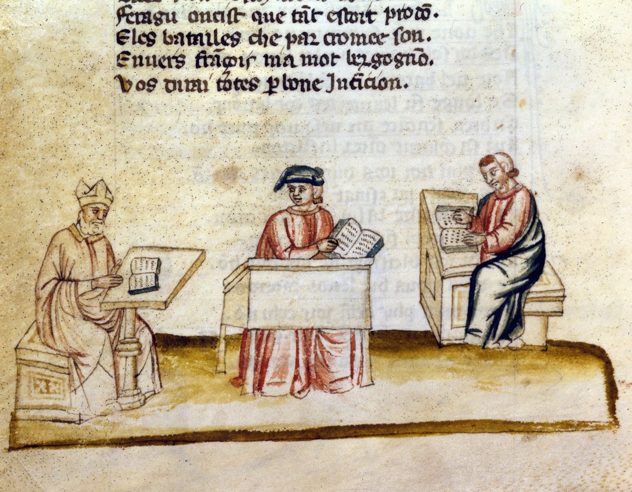 Munkar som studerar i ett kloster, miniatyrmanuskript av Unknown artist