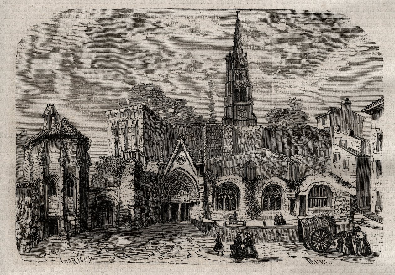 Monolitisk kyrka i Saint-Emilion - Kyrkomonolit av Saint Emilion i Gironde - gravyr i "Dictionnaire populaire illustrious" - 1864 - av Joseph Decembre och Edmond Allonier - av Unknown artist