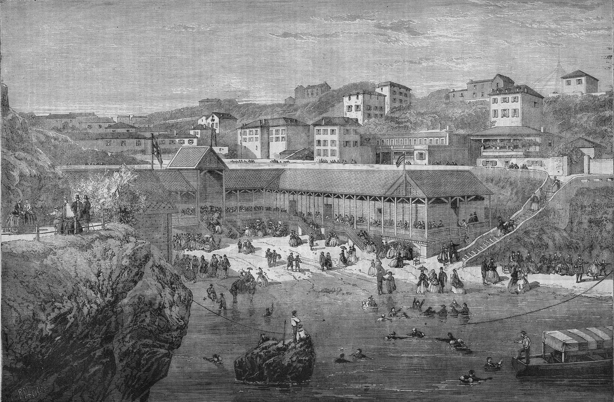 Morgon vid havsbaden i Biarritz 1867. av Unknown artist