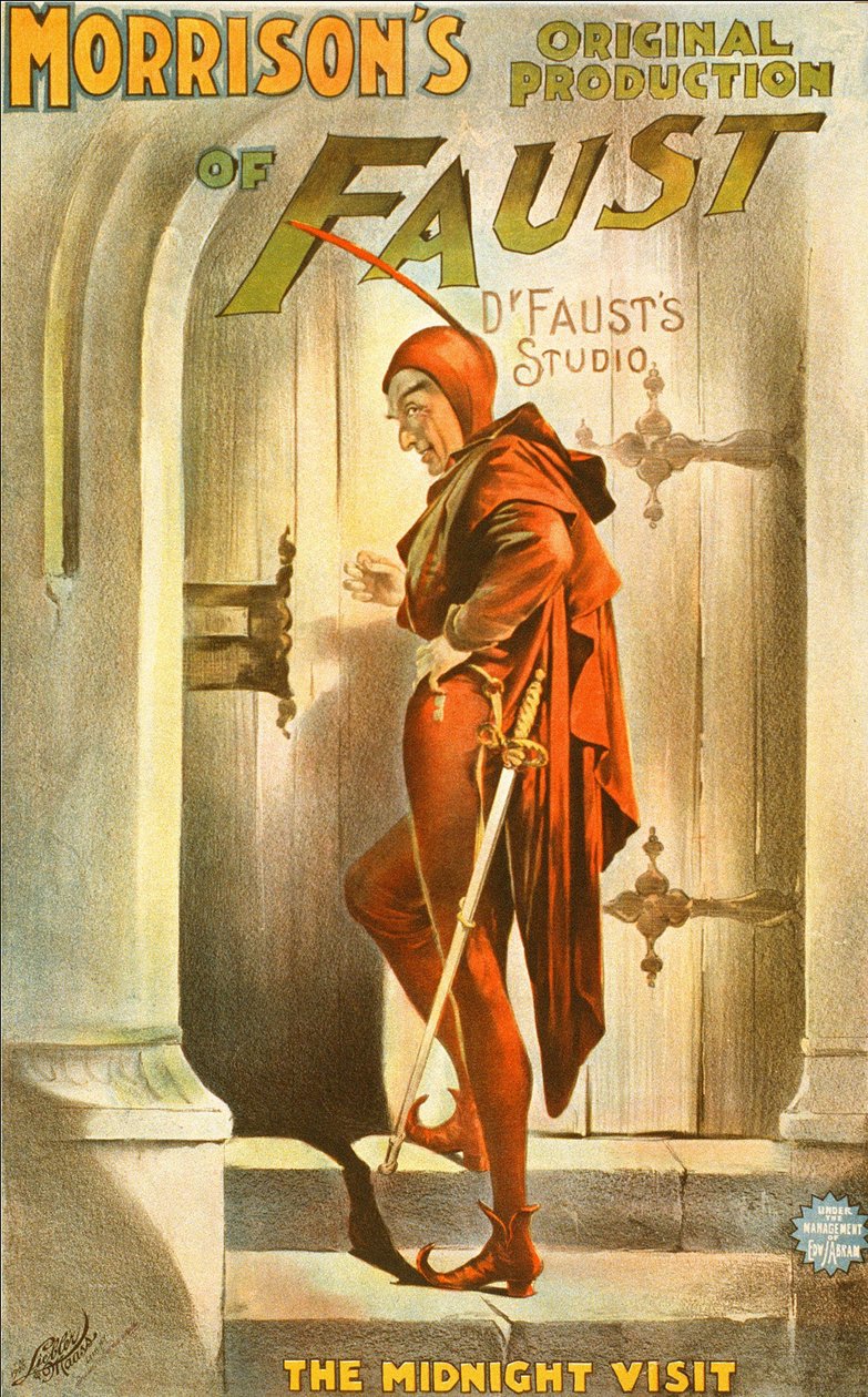 Morrisons originalproduktion av Faust: midnattsbesöket - affisch för en pjäs: illustration av Fausts besök av Unknown artist