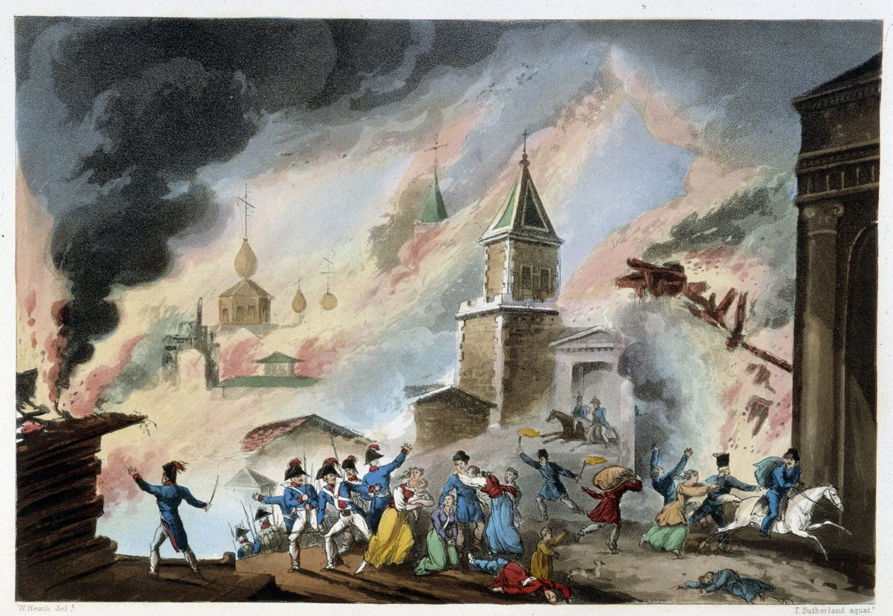 Moscow Fire, september 1812 - i "" Napoleonkrigen"" av Sutherland, Duburg, London av Unknown artist