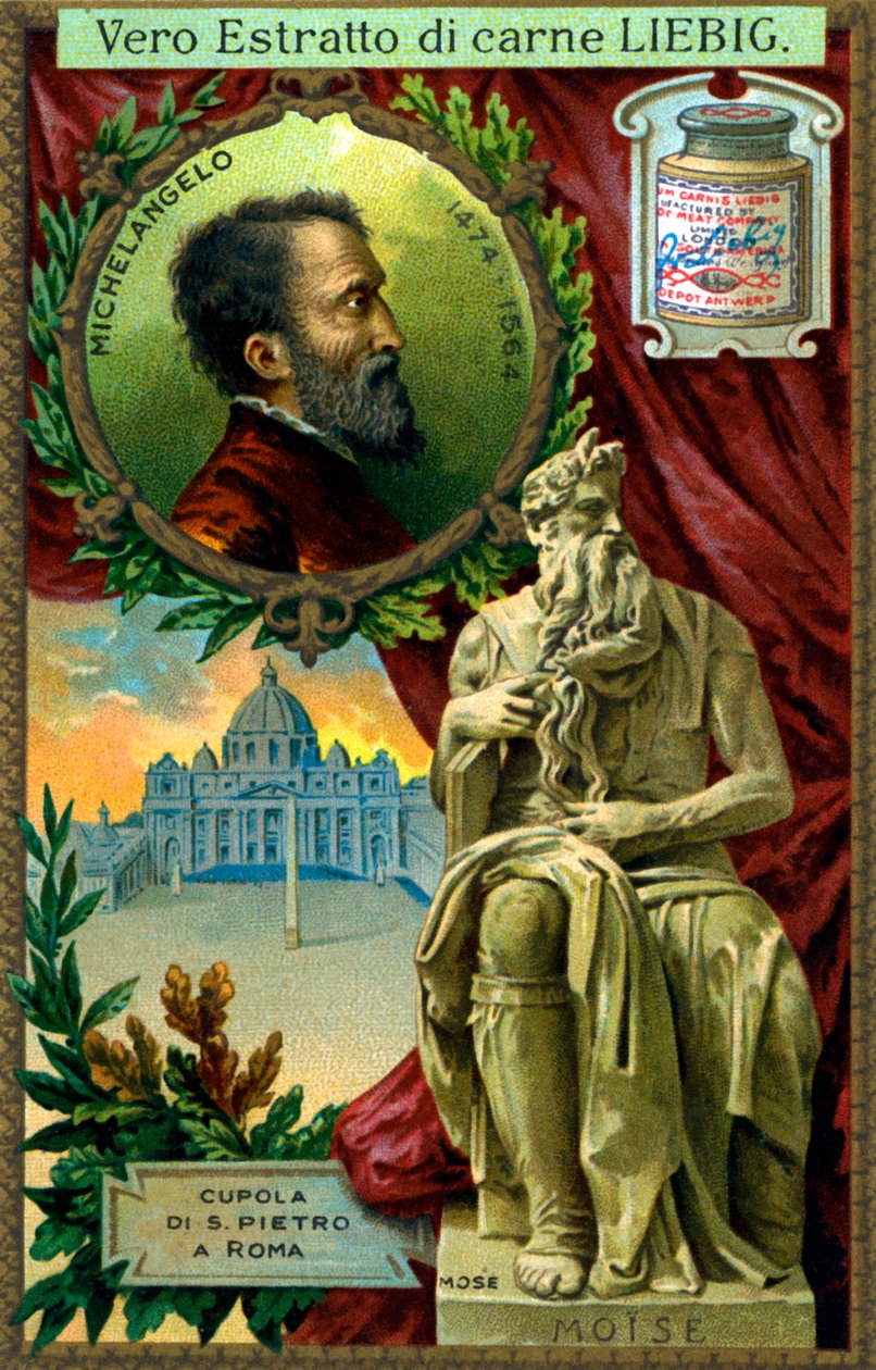 Moses - staty av Michelangelo, tidigt 1900-tal (chromo) av Unknown artist