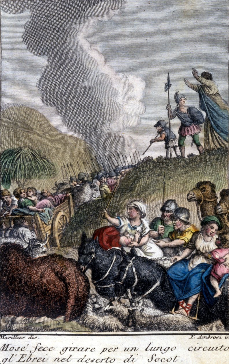 Moses vägledde det judiska folket i Socot-öknen under lång tid. av Unknown artist