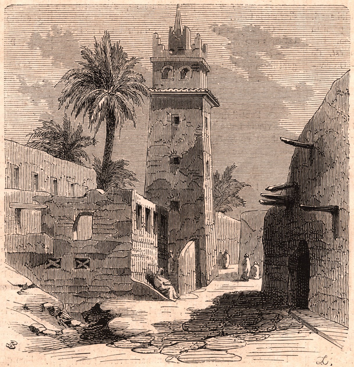 Moské i gamla Biskra (Biskra) i Algeriet 1866 av Unknown