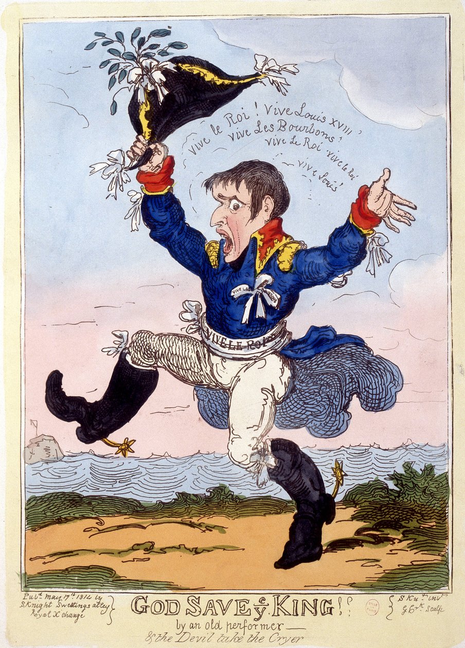 Napoleon 1er sång "" Vive le roi"" för tillkomsten av Ludvig XVIII - i "" Napoleon 1er"", samling karikatyrer av Unknown artist