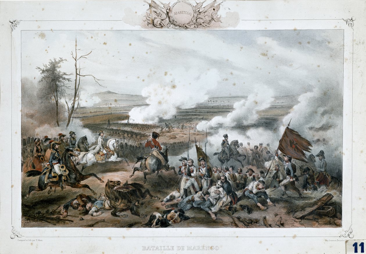 Napoleon Bonaparte vid slaget vid Marengo, där den franska armén besegrade de österrikiska trupperna (färgutskrift) av Unknown Artist
