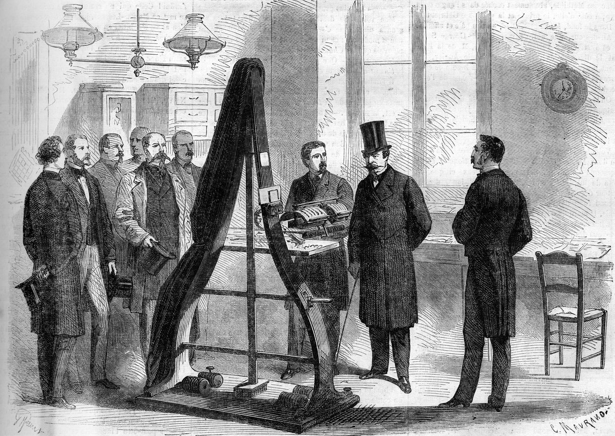 Napoleon III besökte den elektriska telegrafens kontor vid inrikesministeriet 1866. av Unknown artist