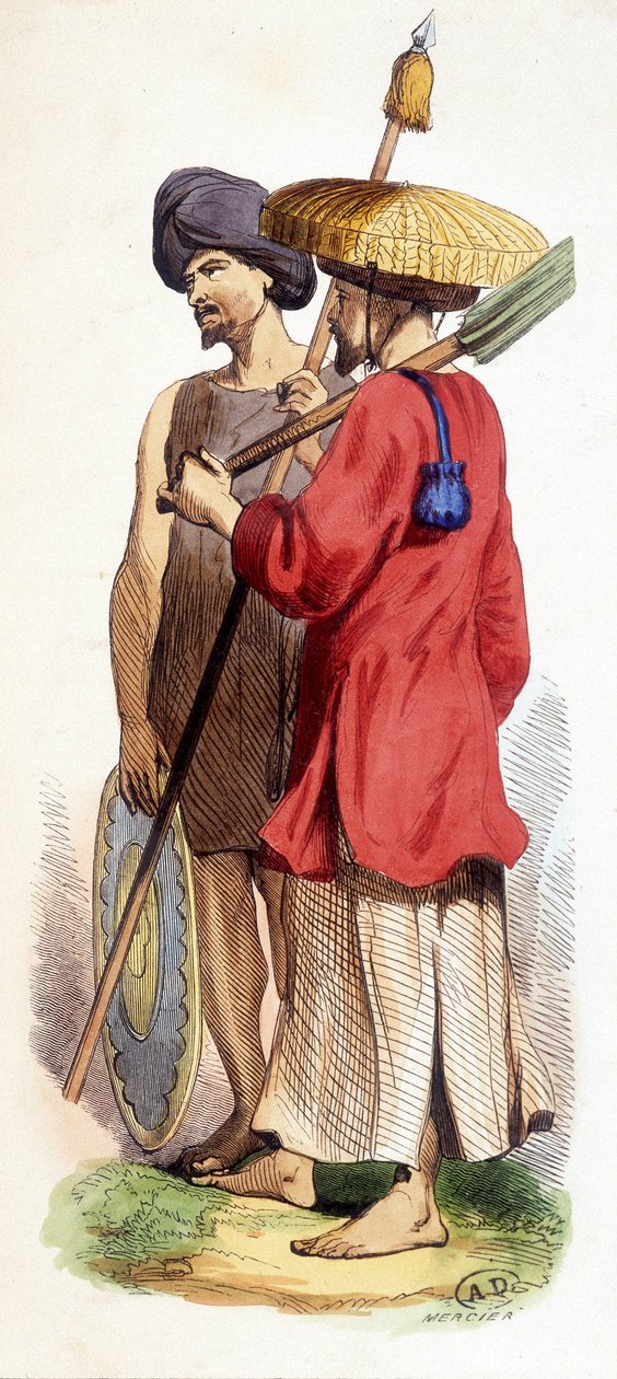 Naturlig (vietnamesisk ursprungsbefolkning) och cokinesisk soldat. Vietnam v. 1840. av Unknown artist