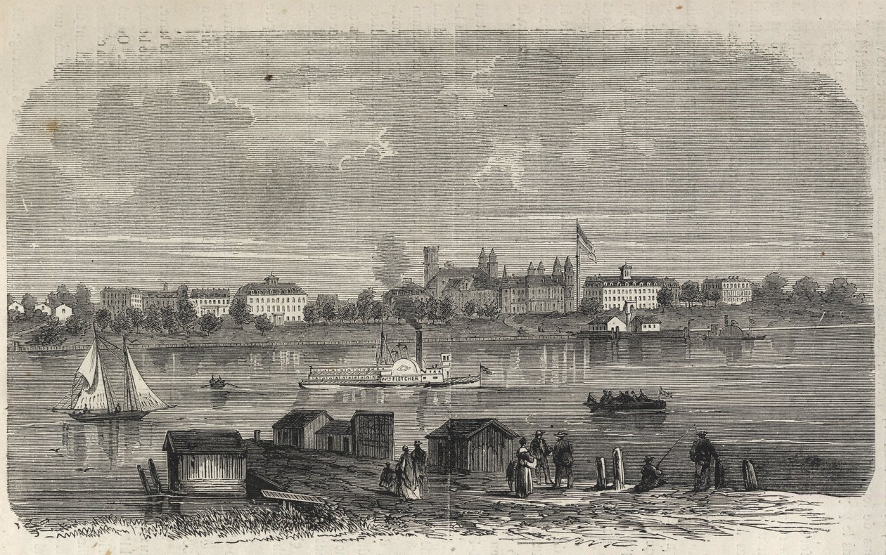 New York State - Emigration Commission Etablissement - Ward Island - Gravyr i "The Illustrous Universe" 1869 av Unknown artist