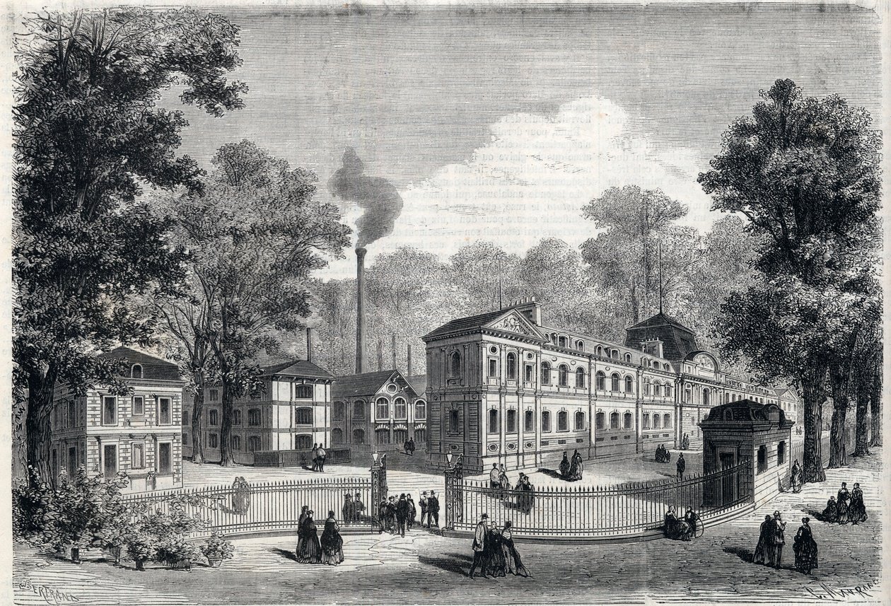Ny byggnad av den imperiale porslinsfabriken i Sevres 1868. Gravyr i "" L