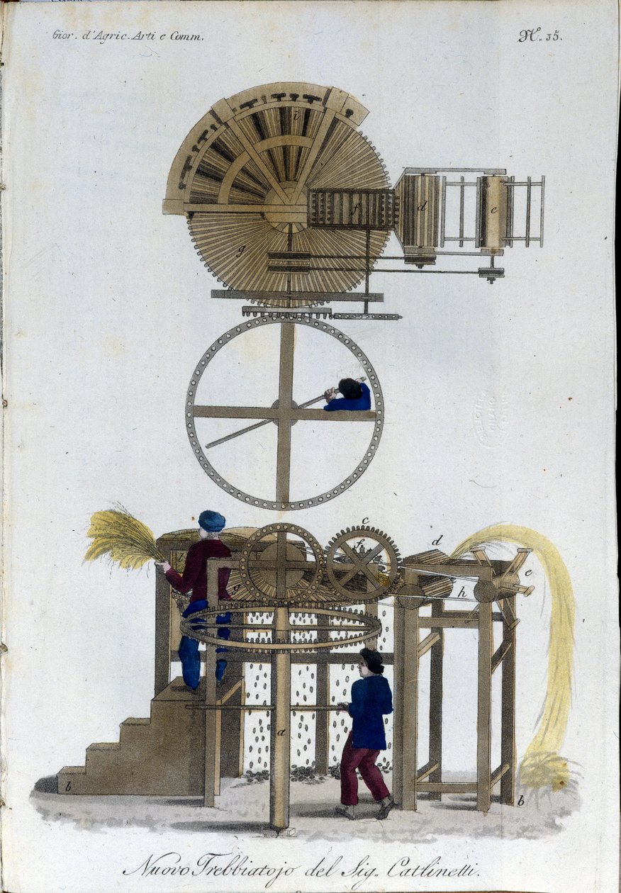Ny tröskmodell. Plåt hämtad från "" Journal of agriculture, arts and techniques "" (Revue d