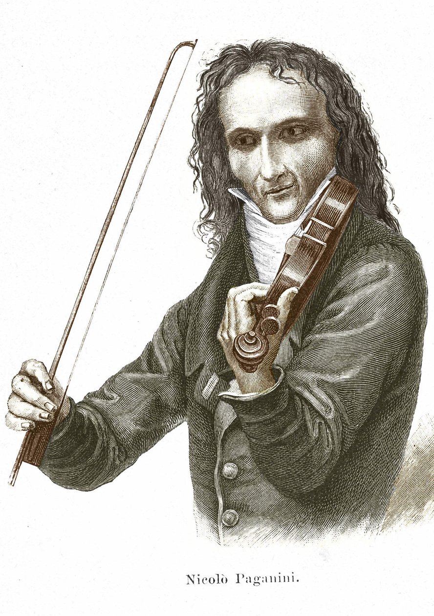 Niccolo Paganini (1782 - 1840) spelar på sin Stradivarius (fiol skapad av den italienske luthier Antonio Stradivari). av Unknown artist