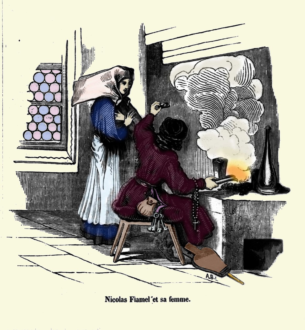 Nicolas Flamel (1330 - 1418) med sin fru. av Unknown artist