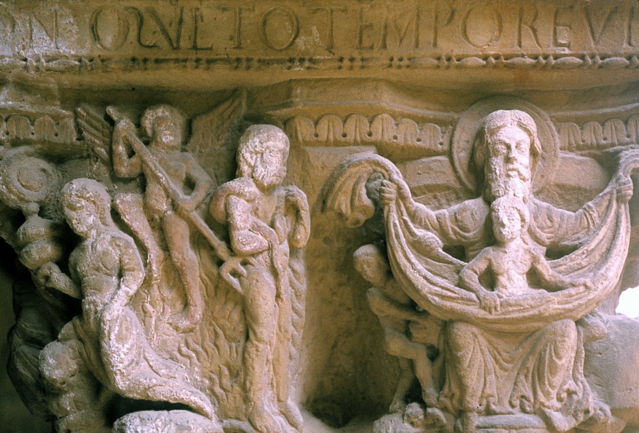 Norman Art i Monreale (Sicilien): huvudstäder i Benediktinernas kloster representerande Kristus och Gud. av Unknown artist