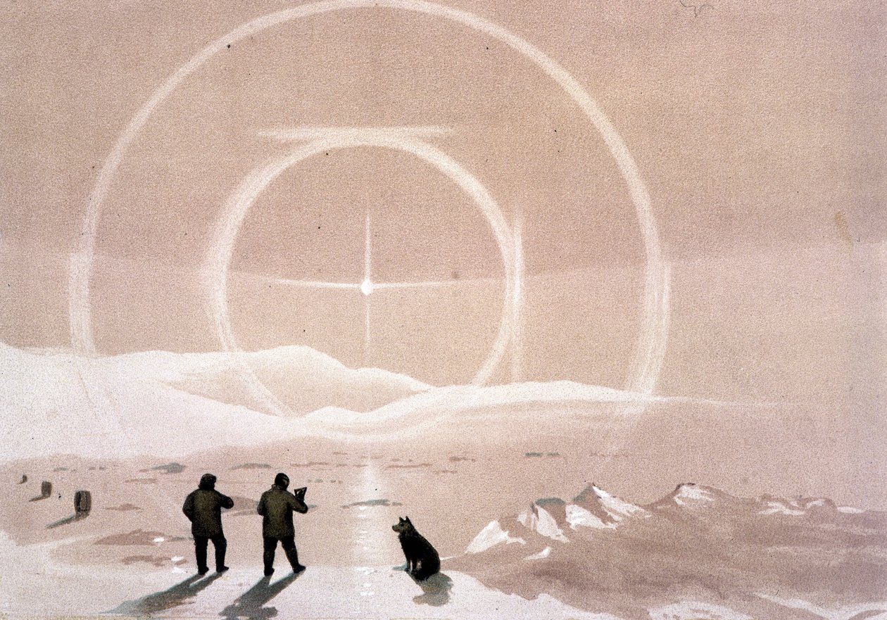 Northern Lights - i "The shores of the polar sea, an Arctic expedition narration", av Dr Edward Moos, Marcus Nard & Co, London av Unknown artist