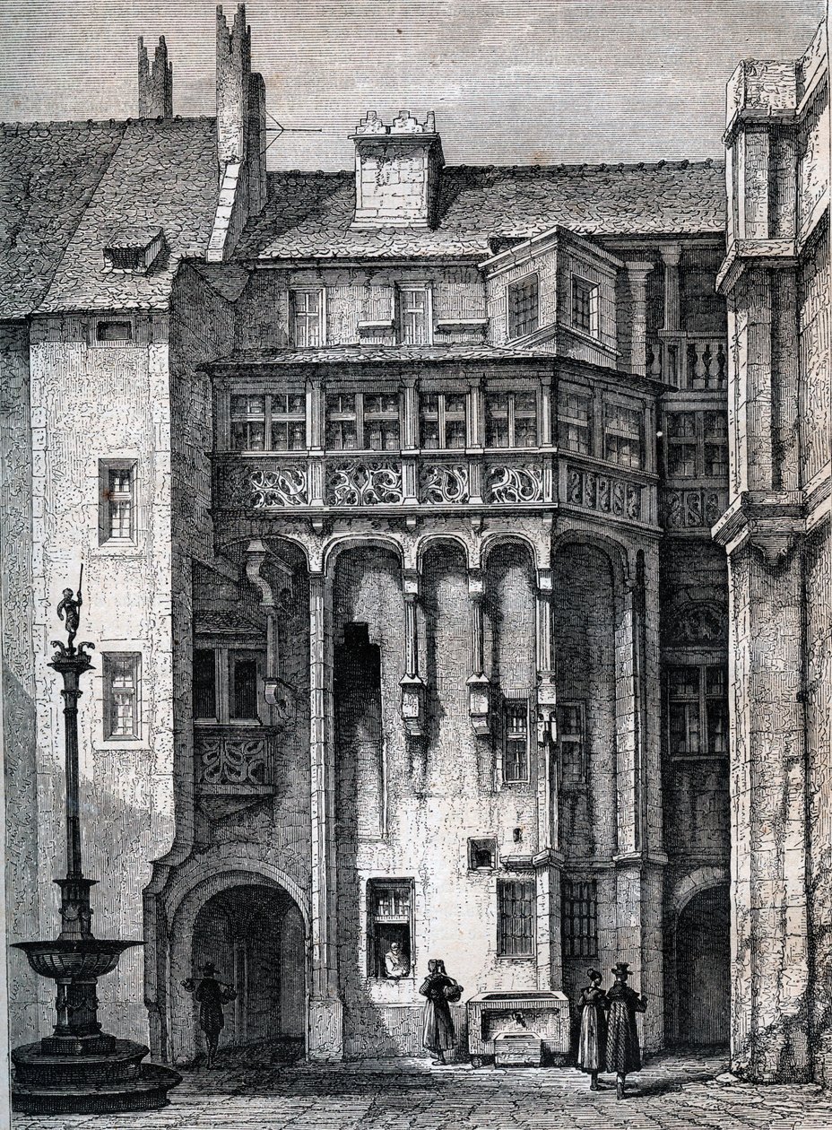 Nurnberger Rathaus - innergården till Nürnbergs rådhus - gravyr runt 1867 av Unknown artist
