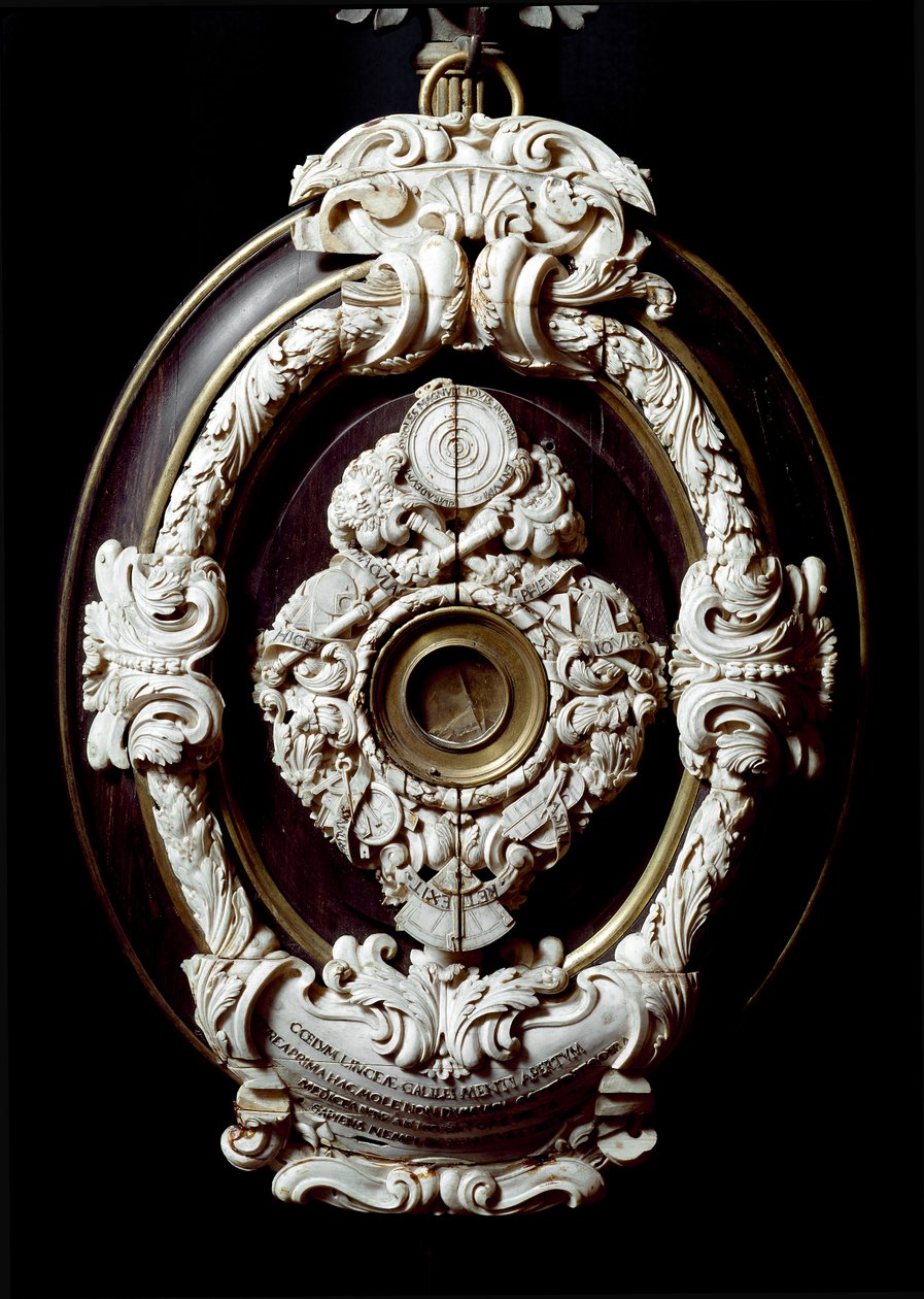 Objektiv lins för den astronomiska ramen på Galileo eller Galileo Galilei (1564-1642). 1609-1610. Museum of the Story of Science, Florens av Unknown artist