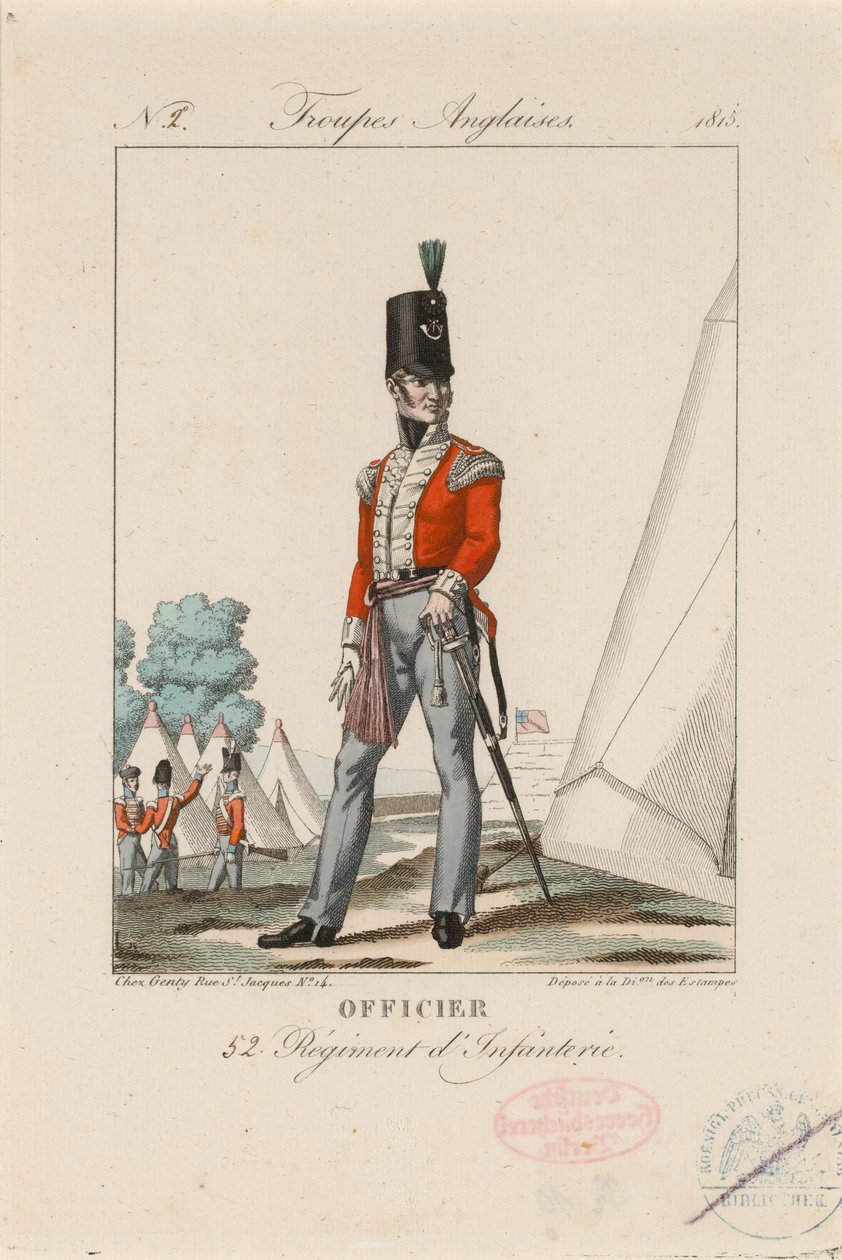 Officier 52 Regiment d’Infanterie’, c.1815 (färgad gravyr) av Unknown artist