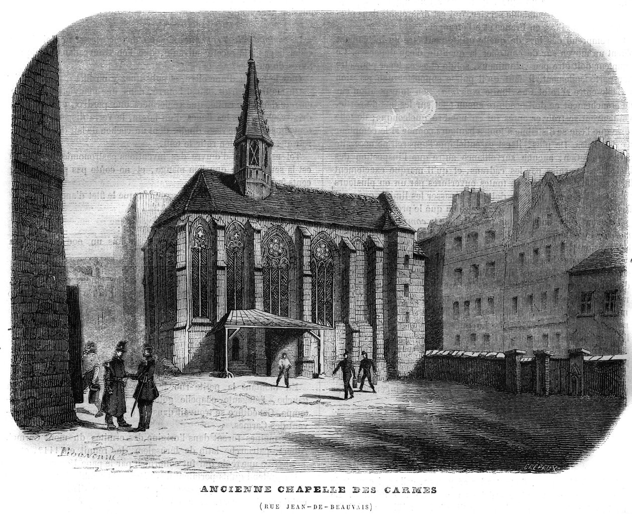 Gamla Chapelle des Carmes rue Jean de Beauvais i Paris i 5:e arrondissementet. Gravyr från 1858. av Unknown artist