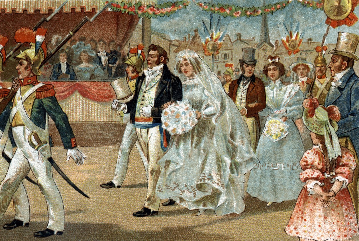 Gammal sed som firas i regionen Ile de France: Rosière de Nanterre. Kromolitografi från slutet av 1800-talet. av Unknown artist