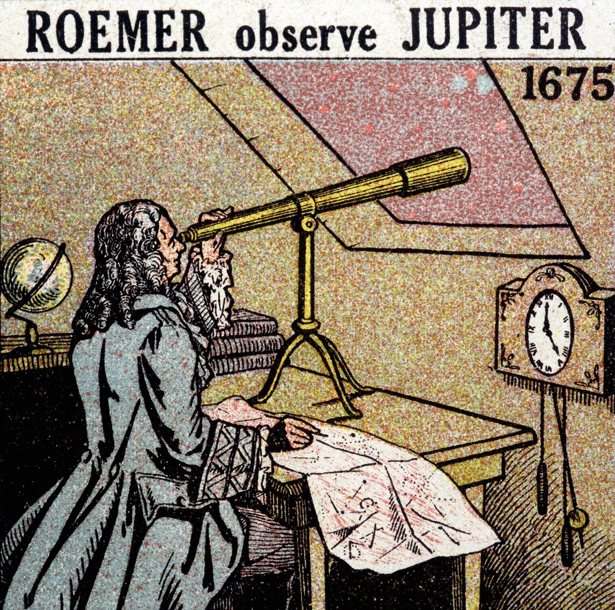 Ole Christensen Romer (Olaus Roemer), dansk astronom (1644-1710) observerar förmörkelserna av Jupiters satelliter av Unknown artist