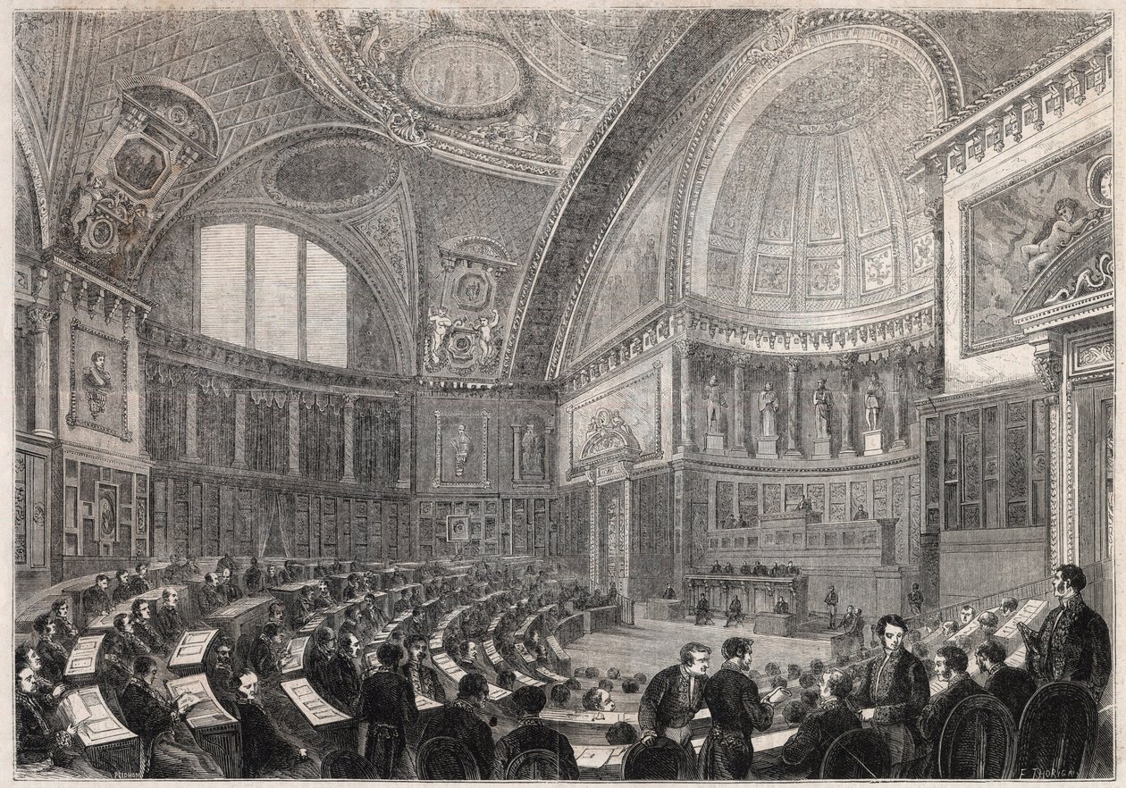 Öppnande av senatssessionen och antagning av general Charles Cousin Montauban (1796-1878), Viscount de la Gueronniere et de Forcade, 2 december av Unknown artist