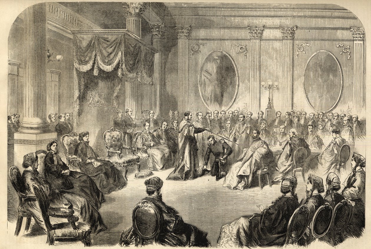 S:t Patricks orden - Den mest lysande St Patricks orden - En riddares invigning i Saint Patricks orden i Dublin, Irland den 19:e - gravyr 1866 av Unknown artist